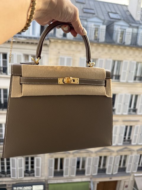 Hermes Kelly 25大象灰金扣外縫，K刻印，全新全配，現貨在台